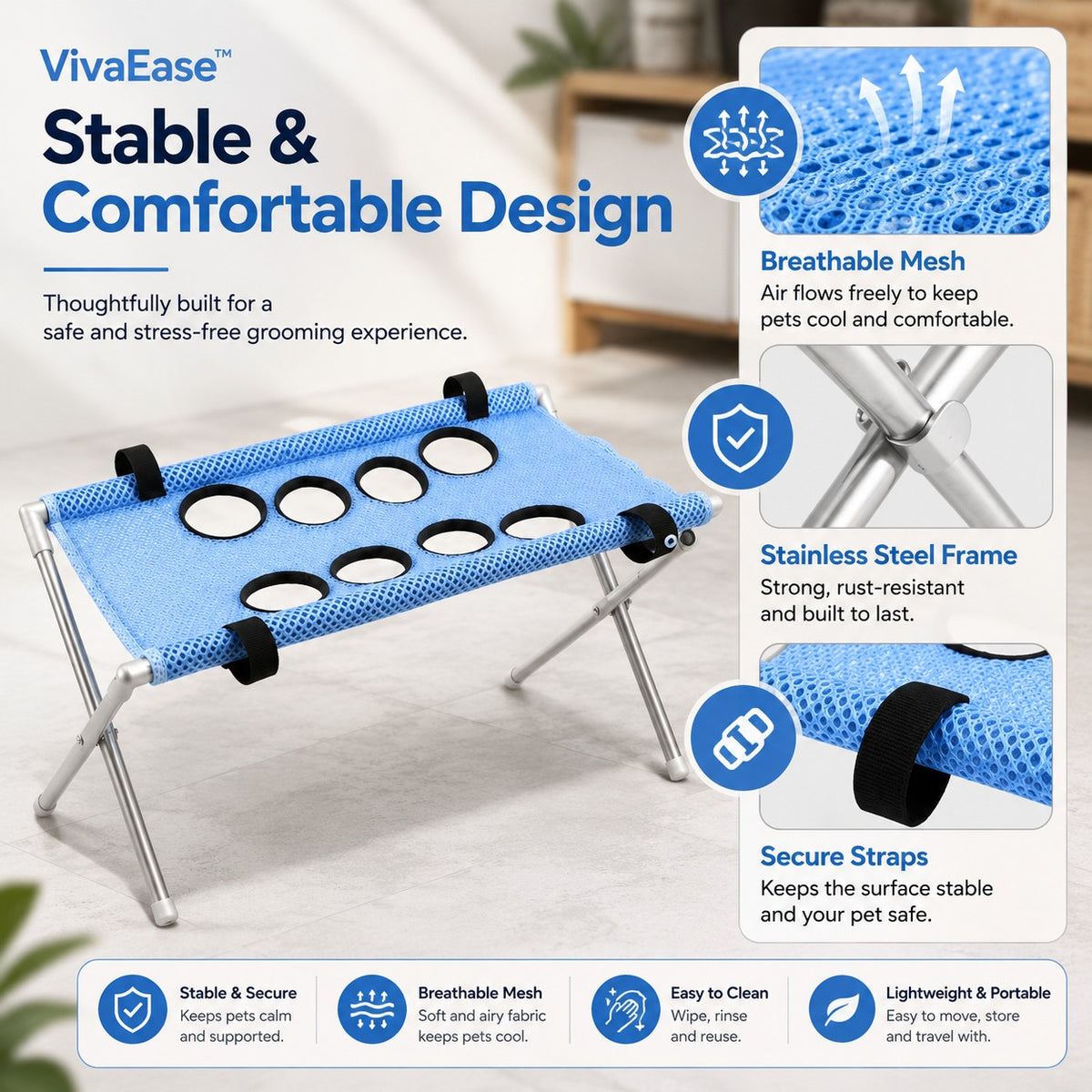VivaEase™ Foldable Pet Grooming Stand